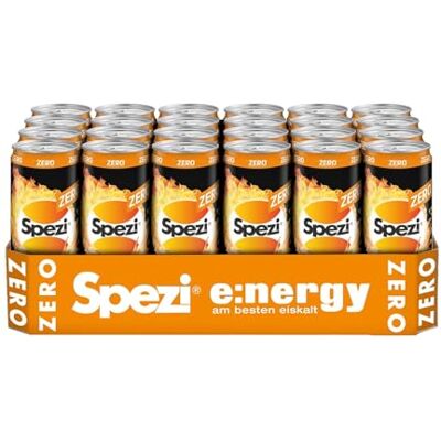 Spezi Energy Zero (24 x 0,33 l) – Energy Drink mit Cola & Orangen Geschmack, Zuckerfrei, mit Koffein, Taurin & Vitaminen Spezi Energy Zero (24 x 0,33 l) – Energy Drink mit Cola & Orangen Geschmack, Zuckerfrei, mit Koffein, Taurin & Vitaminen
