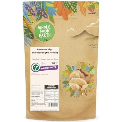 Wholefood Earth Banana Chips Sweetened (No Honey) 1 kg GMO Free Source of Fibre Wholefood Earth Banana Chips Sweetened (No Honey) 1 kg GMO Free Source of Fibre