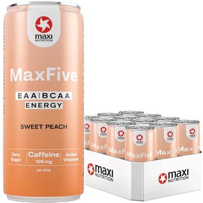 MaxiNutrition MaxFive Vegan 5 g EAA / 3 g BCAA Drink (2:1:1) Sweet Peach, 12 x 330 ml Disposable Containers Sparkling Ice Tea Style with Aminos from MaxiNutrition MaxFive Vegan 5 g EAA / 3 g BCAA Drink (2:1:1) Sweet Peach, 12 x 330 ml Disposable Containers Sparkling Ice Tea Style with Aminos from
