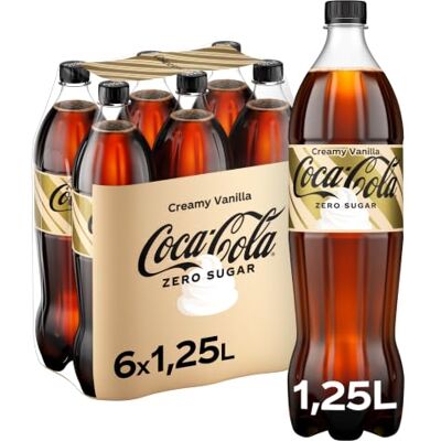 Coca-Cola Coca‑Cola Zero Creamy Vanilla, Softdrink ohne Zucker, EW Flasche, 6x1250 ml temporäres Erfrischungsgetränk mit originalem Coke-Geschmack ohne Zucker und ohne Kalorien koffeinfreier Softdrink Coca-Cola Coca‑Cola Zero Creamy Vanilla, Softdrink ohne Zucker, EW Flasche, 6x1250 ml temporäres Erfrischungsgetränk mit originalem Coke-Geschmack ohne Zucker und ohne Kalorien koffeinfreier Softdrink