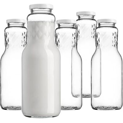 KADAX 5er Set Glasflaschen 1L mit Schraubverschluss 5 Stück – Leere Milchflaschen Saftflaschen zum Befüllen für Saft, Milch, Smoothies & Sirup, Refillable Glass Bottles KADAX 5er Set Glasflaschen 1L mit Schraubverschluss 5 Stück – Leere Milchflaschen Saftflaschen zum Befüllen für Saft, Milch, Smoothies & Sirup, Refillable Glass Bottles