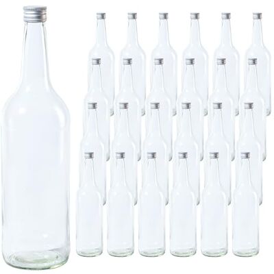 Vitrea 24 leere Glasflaschen 1 Liter Schraubverschluss Silber große Flaschen zum Befüllen mit Deckel für Wein, Saft, Getränke, Likör, Öl, Saucen 24 Stück, PP28, Gradhals Vitrea 24 leere Glasflaschen 1 Liter Schraubverschluss Silber große Flaschen zum Befüllen mit Deckel für Wein, Saft, Getränke, Likör, Öl, Saucen 24 Stück, PP28, Gradhals