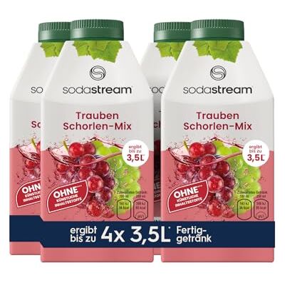 sodastream Trauben Schorlen-Mix Sirup 4er-Pack 500 ml je Flasche ergibt bis zu 3,5 L Traubenschorle ohne Zuckerzusatz & künstliche Inhaltsstoffe 50% aus rotem & weißem Traubensaftkonzentrat sodastream Trauben Schorlen-Mix Sirup 4er-Pack 500 ml je Flasche ergibt bis zu 3,5 L Traubenschorle ohne Zuckerzusatz & künstliche Inhaltsstoffe 50% aus rotem & weißem Traubensaftkonzentrat