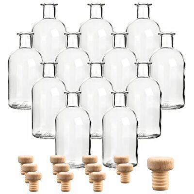 gouveo 12er Set Apothekerflaschen 250 ml (0,25 l) Apothekerflasche 250 ml rund (Klarglas) mit Holzgriffkorken, Enghals-Glasflaschen zum Befüllen für Likör, Öl, Essig, Sirup (AFRT250HGK) gouveo 12er Set Apothekerflaschen 250 ml (0,25 l) Apothekerflasche 250 ml rund (Klarglas) mit Holzgriffkorken, Enghals-Glasflaschen zum Befüllen für Likör, Öl, Essig, Sirup (AFRT250HGK)