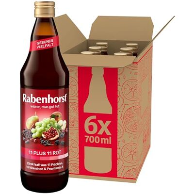 Rabenhorst 11 PLUS 11 rot 6er Pack (6 x 700 ml) Roter Mehrfruchtsaft aus 11 Früchten, 10 Vitaminen und Provitamin A Rabenhorst 11 PLUS 11 rot 6er Pack (6 x 700 ml) Roter Mehrfruchtsaft aus 11 Früchten, 10 Vitaminen und Provitamin A