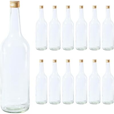 Vitrea 12 leere Glasflaschen 1 Liter Schraubverschluss Gold große Flaschen zum Befüllen mit Deckel für Wein, Saft, Getränke, Likör, Öl, Saucen 12 Stück, PP28, Gradhals Vitrea 12 leere Glasflaschen 1 Liter Schraubverschluss Gold große Flaschen zum Befüllen mit Deckel für Wein, Saft, Getränke, Likör, Öl, Saucen 12 Stück, PP28, Gradhals
