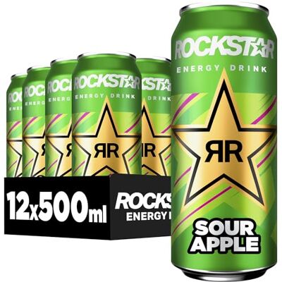 Rockstar Energy Drink Sour Apple Geschmack Saures, koffeinhaltiges Erfrischungsgetränk für den Energie Kick, EINWEG (12 x 500ml) (Verpackungsdesign kann abweichen) Rockstar Energy Drink Sour Apple Geschmack Saures, koffeinhaltiges Erfrischungsgetränk für den Energie Kick, EINWEG (12 x 500ml) (Verpackungsdesign kann abweichen)