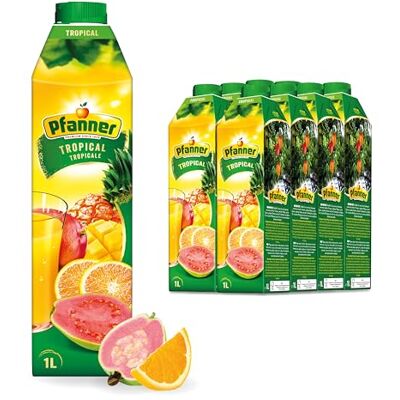 Pfanner Tropical (8 x 1 l) – 25% Fruchtgehalt – Erfrischendes Fruchtgetränk im Vorratspack – Orangen-Ananas-Mango-Guave-Apfel Getränk Pfanner Tropical (8 x 1 l) – 25% Fruchtgehalt – Erfrischendes Fruchtgetränk im Vorratspack – Orangen-Ananas-Mango-Guave-Apfel Getränk