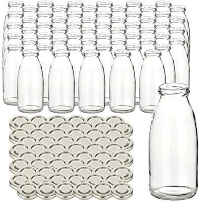 gouveo 60er Set Glasflasche 250 ml (0,25 l) Saftflasche rund Twist-Off Schraubdeckel TO 43 silberfarben, leere Abfüll- und Aufbewahrungsflaschen für Saft, Smoothie, Sirup, Öl & Essig (SF250S) gouveo 60er Set Glasflasche 250 ml (0,25 l) Saftflasche rund Twist-Off Schraubdeckel TO 43 silberfarben, leere Abfüll- und Aufbewahrungsflaschen für Saft, Smoothie, Sirup, Öl & Essig (SF250S)