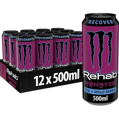 Monster Cable Energy Rehab Wild Berry, Energy Drink, Einweg Dose, 12 x 500 ml Koffeinhaltiger Energy-Drink ohne Kohlensäure mit Beeren-Eistee-Geschmack und Elektrolyten, full Flavour, full Sugar Monster Cable Energy Rehab Wild Berry, Energy Drink, Einweg Dose, 12 x 500 ml Koffeinhaltiger Energy-Drink ohne Kohlensäure mit Beeren-Eistee-Geschmack und Elektrolyten, full Flavour, full Sugar