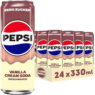Pepsi Zero Zucker Vanilla Cream Soda Geschmack in der Dose, Einweg (24 x 0,33l) Pepsi Zero Zucker Vanilla Cream Soda Geschmack in der Dose, Einweg (24 x 0,33l)