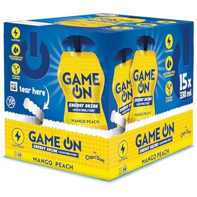 Capri-Sun Game On Mango & Pfirsich von Koffeinhaltiges Erfrischungsgetränk mit Taurin, Magnesium & Vitaminen, Ohne künstliche Zusätze, (15 x 330ml) Capri-Sun Game On Mango & Pfirsich von Koffeinhaltiges Erfrischungsgetränk mit Taurin, Magnesium & Vitaminen, Ohne künstliche Zusätze, (15 x 330ml)