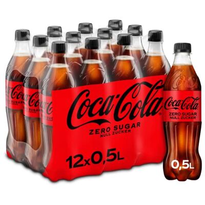 Coca-Cola Zero Sugar koffeinhaltiges Erfrischungsgetränk mit originalem -Geschmack null Zucker und ohne Kalorien in stylischen Einweg Flaschen (12 x 500 ml) Coca-Cola Zero Sugar koffeinhaltiges Erfrischungsgetränk mit originalem -Geschmack null Zucker und ohne Kalorien in stylischen Einweg Flaschen (12 x 500 ml)