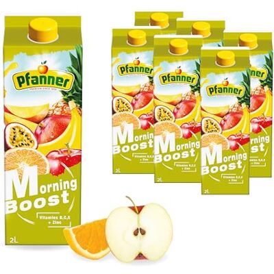 Pfanner Morning Boost Drink im Vorratspack (6 x 2 l) – gelber Fruchtnektar mit 40% Fruchtgehalt – Mehrfrucht Getränk mit Mineralien und Vitaminen B, C, E Pfanner Morning Boost Drink im Vorratspack (6 x 2 l) – gelber Fruchtnektar mit 40% Fruchtgehalt – Mehrfrucht Getränk mit Mineralien und Vitaminen B, C, E