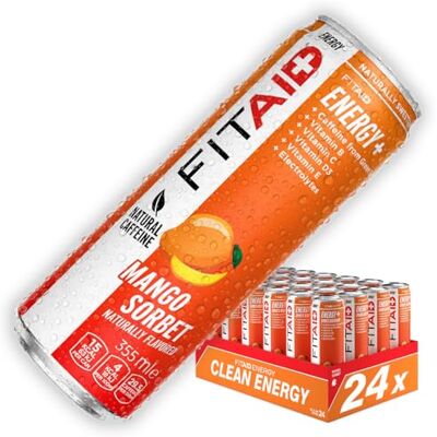 LifeAID FITAID Mango Sorbet Clean Energy Drink & Hydration Helper Trinkfertiges Sportgetränk mit Koffein aus Grünem Tee, Elektrolyte, BCAA, Kurkuma, Vitamine, Aminosäuren, Quercetin, CoQ10, Stevia, 24x355ml LifeAID FITAID Mango Sorbet Clean Energy Drink & Hydration Helper Trinkfertiges Sportgetränk mit Koffein aus Grünem Tee, Elektrolyte, BCAA, Kurkuma, Vitamine, Aminosäuren, Quercetin, CoQ10, Stevia, 24x355ml