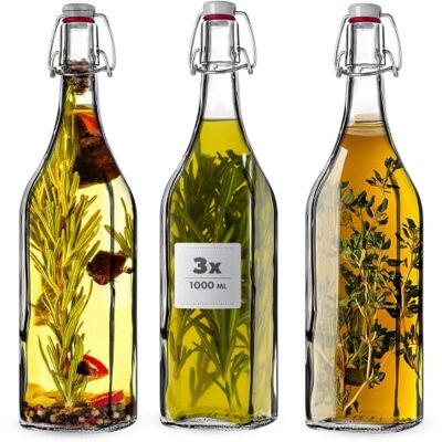 KADAX Bügelflaschen 1L, 3er Set, große Glasflaschen mit Bügelverschluss, leere Flaschen zum Befüllen für Saft, Öl, Essig, Likör & Sirup, Saftflaschen aus Glas, Likörflaschen KADAX Bügelflaschen 1L, 3er Set, große Glasflaschen mit Bügelverschluss, leere Flaschen zum Befüllen für Saft, Öl, Essig, Likör & Sirup, Saftflaschen aus Glas, Likörflaschen