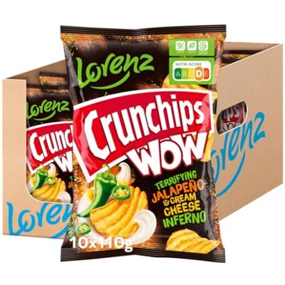 Lorenz Snack World LORENZ Crunchips WOW Jalapeño & Cream Cheese 10 x 110 g vegetarisch Lorenz Snack World LORENZ Crunchips WOW Jalapeño & Cream Cheese 10 x 110 g vegetarisch