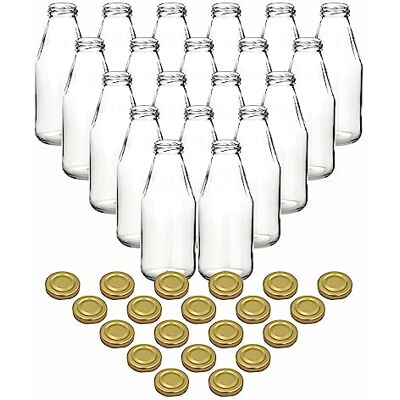 gouveo 20er Set Glasflasche 500 ml (0,5 l) Saftflasche rund mit Schraubdeckel TO 43 mm, Klarglasflaschen mit großer Öffnung zum Befüllen für Saft, Smoothie, Milchgetränke, Sirup, Öl & Essig (SF500G) gouveo 20er Set Glasflasche 500 ml (0,5 l) Saftflasche rund mit Schraubdeckel TO 43 mm, Klarglasflaschen mit großer Öffnung zum Befüllen für Saft, Smoothie, Milchgetränke, Sirup, Öl & Essig (SF500G)