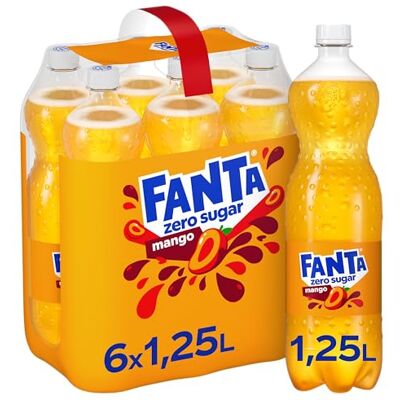 Fanta Zero Mango Limonade, Limonade ohne Zucker, Einweg Flasche, 6 x 1,25 l Zuckerfreies, kalorienfreies Erfrischungsgetränk mit exotischem Mango-Geschmack Fanta Zero Mango Limonade, Limonade ohne Zucker, Einweg Flasche, 6 x 1,25 l Zuckerfreies, kalorienfreies Erfrischungsgetränk mit exotischem Mango-Geschmack
