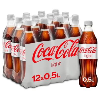 Coca-Cola Light prickelndes Erfrischungsgetränk mit originalem Coke-Geschmack ohne Zucker und ohne Kalorien koffeinhaltiger Softdrink in Einweg Flaschen (12 x 500 ml) Coca-Cola Light prickelndes Erfrischungsgetränk mit originalem Coke-Geschmack ohne Zucker und ohne Kalorien koffeinhaltiger Softdrink in Einweg Flaschen (12 x 500 ml)