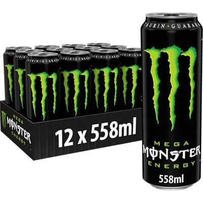 Monster Cable Energy® Mega koffeinhaltiger Energy-Drink mit klassischem Energy-Geschmack full Sugar in praktischen Einweg Dosen (12 x 558 ml) wiederverschließbar Monster Cable Energy® Mega koffeinhaltiger Energy-Drink mit klassischem Energy-Geschmack full Sugar in praktischen Einweg Dosen (12 x 558 ml) wiederverschließbar