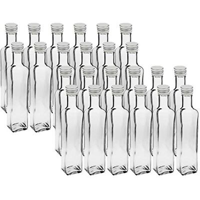Vitrea 24 leere Glasflaschen 250ml Schraubverschluss Gold Eckig mit Etiketten kleine Flaschen zum Befüllen mit Deckel für Saft, Getränke, Likör, Öl, Saucen 24 Stück, Maraska Vitrea 24 leere Glasflaschen 250ml Schraubverschluss Gold Eckig mit Etiketten kleine Flaschen zum Befüllen mit Deckel für Saft, Getränke, Likör, Öl, Saucen 24 Stück, Maraska