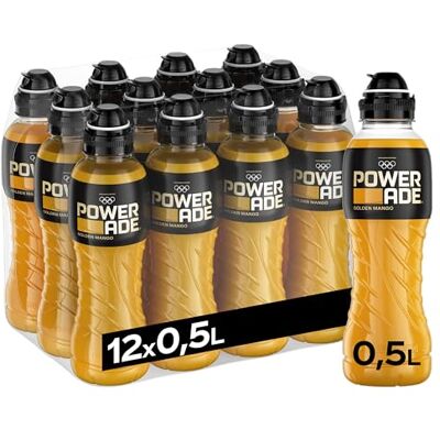 Powerade Sports Golden Mango, kalorienarmes Sport Getränk mit Mango-Geschmack, mit Elektrolyten, Sport Drink in stylischen Einweg Flaschen, 500 ml (12er Pack) Powerade Sports Golden Mango, kalorienarmes Sport Getränk mit Mango-Geschmack, mit Elektrolyten, Sport Drink in stylischen Einweg Flaschen, 500 ml (12er Pack)