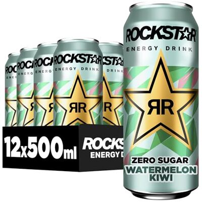 Rockstar Energy Drink Watermelon Kiwi Geschmack Zero Sugar Koffeinhaltiges Erfrischungsgetränk ohne Zucker für den Energie Kick, EINWEG (12 x 500ml) (Verpackungsdesign kann abweichen) Rockstar Energy Drink Watermelon Kiwi Geschmack Zero Sugar Koffeinhaltiges Erfrischungsgetränk ohne Zucker für den Energie Kick, EINWEG (12 x 500ml) (Verpackungsdesign kann abweichen)