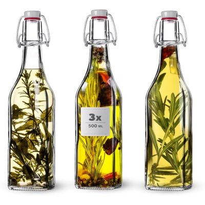 KADAX Bügelflaschen 500 ml, 3er Set, Glasflaschen mit Bügelverschluss, leere Flaschen zum Befüllen für Saft, Öl, Essig, Likör & Sirup, Saftflaschen aus Glas, Likörflaschen KADAX Bügelflaschen 500 ml, 3er Set, Glasflaschen mit Bügelverschluss, leere Flaschen zum Befüllen für Saft, Öl, Essig, Likör & Sirup, Saftflaschen aus Glas, Likörflaschen