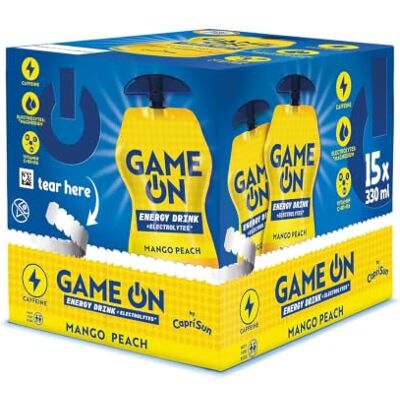Capri-Sun GAME ON Mango Peach Energy Drink ohne Kohlensäure, 15 x 330 ml Fruchtiger Energy Drink mit Koffein, Taurin, Magnesium & Vitaminen. Ohne Kohlensäure im wiederverschließbaren Pouch Capri-Sun GAME ON Mango Peach Energy Drink ohne Kohlensäure, 15 x 330 ml Fruchtiger Energy Drink mit Koffein, Taurin, Magnesium & Vitaminen. Ohne Kohlensäure im wiederverschließbaren Pouch