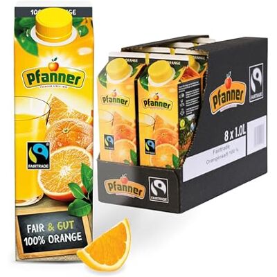 Pfanner Fairtrade Orangensaft 8x1l, 100% Orange nachhaltig OJ Vitamin C, Citrusfrucht Direktsaft fair, Vorratspack nachhaltig, Fair Trade Saft Pfanner Fairtrade Orangensaft 8x1l, 100% Orange nachhaltig OJ Vitamin C, Citrusfrucht Direktsaft fair, Vorratspack nachhaltig, Fair Trade Saft