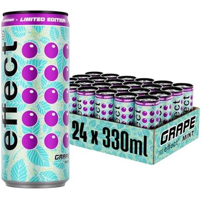 effect GRAPE MINT Energy Drink – Tray mit 24 x 330 ml Energy Dosen Einweg, Koffeinhaltiges Erfrischungsgetränk mit B-Vitaminen – fruchtig & frischer Traube-Minze Geschmack, vegan effect GRAPE MINT Energy Drink – Tray mit 24 x 330 ml Energy Dosen Einweg, Koffeinhaltiges Erfrischungsgetränk mit B-Vitaminen – fruchtig & frischer Traube-Minze Geschmack, vegan