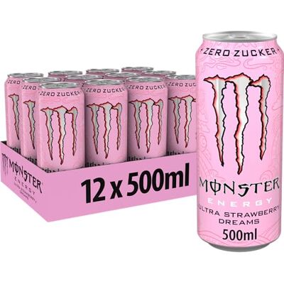 Monster Cable Energy Ultra Strawberry Dreams, Energy Drink, Dose, 12 x 500 ml Koffeinhaltiger Energy-Drink mit leichtem-süßlich-saurem Erdbeer-Geschmack, full Flavour, zero Zucker, zero Kalorien Monster Cable Energy Ultra Strawberry Dreams, Energy Drink, Dose, 12 x 500 ml Koffeinhaltiger Energy-Drink mit leichtem-süßlich-saurem Erdbeer-Geschmack, full Flavour, zero Zucker, zero Kalorien