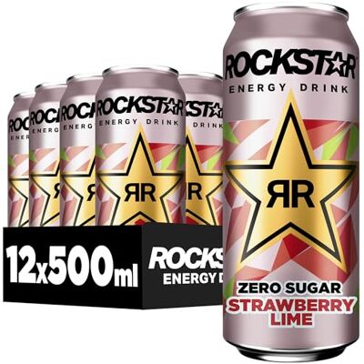 Rockstar Energy Drink Strawberry Lime Geschmack Zero Sugar -Koffeinhaltiges Erfrischungsgetränk ohne Zucker für den Energie Kick, EINWEG (12 x 500ml) (Verpackungsdesign kann abweichen) Rockstar Energy Drink Strawberry Lime Geschmack Zero Sugar -Koffeinhaltiges Erfrischungsgetränk ohne Zucker für den Energie Kick, EINWEG (12 x 500ml) (Verpackungsdesign kann abweichen)