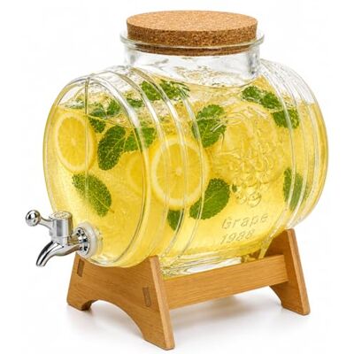 lilawelt24 Getränkespender Glas mit Zapfhahn und Holzständer, Glasfass mit Korkdeckel, Limonadenspender für Party, Hochzeit, Garten, Grillabend, Saft, Eistee, Bowle, Likör und Wein (3L) lilawelt24 Getränkespender Glas mit Zapfhahn und Holzständer, Glasfass mit Korkdeckel, Limonadenspender für Party, Hochzeit, Garten, Grillabend, Saft, Eistee, Bowle, Likör und Wein (3L)