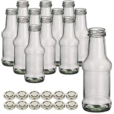 gouveo 12er Set Glasflasche 250 ml Barbecue mit Schraubdeckel TO38 silberfarben Kleine Flasche 0,25 l mit Schraubverschluss zum Befüllen mit Ketchup, Grillsauce, Saft gouveo 12er Set Glasflasche 250 ml Barbecue mit Schraubdeckel TO38 silberfarben Kleine Flasche 0,25 l mit Schraubverschluss zum Befüllen mit Ketchup, Grillsauce, Saft