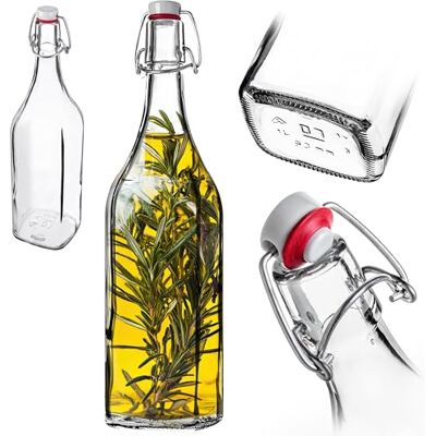 KADAX Bügelflasche 1L, große Glasflasche mit Bügelverschluss, leere Flasche zum Befüllen für Saft, Öl, Essig, Likör & Sirup, Saftflasche aus Glas, Likörflasche KADAX Bügelflasche 1L, große Glasflasche mit Bügelverschluss, leere Flasche zum Befüllen für Saft, Öl, Essig, Likör & Sirup, Saftflasche aus Glas, Likörflasche
