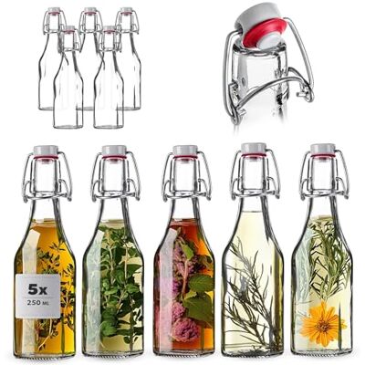 KADAX Bügelflaschen 250 ml, 5er Set, Glasflaschen mit Bügelverschluss, leere Flaschen zum Befüllen für Saft, Öl, Essig, Likör & Sirup, Saftflaschen aus Glas, Likörflaschen KADAX Bügelflaschen 250 ml, 5er Set, Glasflaschen mit Bügelverschluss, leere Flaschen zum Befüllen für Saft, Öl, Essig, Likör & Sirup, Saftflaschen aus Glas, Likörflaschen