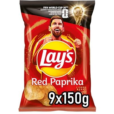Lay's Red Paprika – Knusprig gewürzte Kartoffelchips für eine gelungene Party, 9 x 150 g (Verpackungsdesign kann abweichen) Lay's Red Paprika – Knusprig gewürzte Kartoffelchips für eine gelungene Party, 9 x 150 g (Verpackungsdesign kann abweichen)