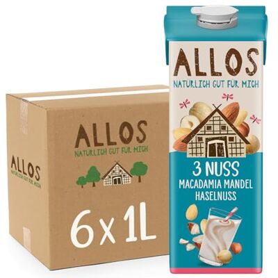 Allos Bio Drei-Nuss Drink Macadamia, Mandel & Haselnuss 6 x 1L Allos Bio Drei-Nuss Drink Macadamia, Mandel & Haselnuss 6 x 1L