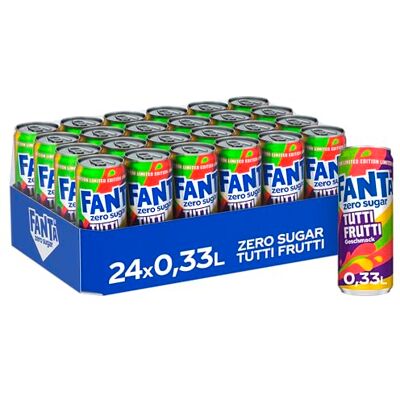Fanta Tutti Frutti ohne zucker mit fruchtigem Geschmack einer Mischung tropischer Früchte ohne Kalorien temporäres, erfrischendes Softgetränk in Einweg Dosen (24 x 330 ml) Fanta Tutti Frutti ohne zucker mit fruchtigem Geschmack einer Mischung tropischer Früchte ohne Kalorien temporäres, erfrischendes Softgetränk in Einweg Dosen (24 x 330 ml)