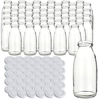 gouveo 60er Set Glasflasche 250 ml (0,25 l) Saftflasche rund Twist-Off Schraubverschluss TO 43 mm kleine Klarglasflaschen zum Abfüllen & Aufbewahren von Saft, Smoothie, Sirup, Öl & Essig (SF250W) gouveo 60er Set Glasflasche 250 ml (0,25 l) Saftflasche rund Twist-Off Schraubverschluss TO 43 mm kleine Klarglasflaschen zum Abfüllen & Aufbewahren von Saft, Smoothie, Sirup, Öl & Essig (SF250W)