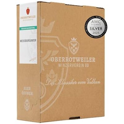 Oberrotweil er Wein-Box Weißburgunder 3 Liter QbA SILBER 2025 AWC Vienna Weißwein, fruchtig frisch mit Aromen nach Apfel, Birne und Zitrus Badischer Wein (1 x 3,0 l Bag-in-Box) Oberrotweil er Wein-Box Weißburgunder 3 Liter QbA SILBER 2025 AWC Vienna Weißwein, fruchtig frisch mit Aromen nach Apfel, Birne und Zitrus Badischer Wein (1 x 3,0 l Bag-in-Box)