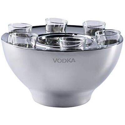 MichaelNoll Wodkakühler Wodka Spirituosen Kühler "VODKA" Edelstahl + 6 Shotgläsern Silber, Flaschenkühler Getränkekühler, Party Geschenk 25x25x14 cm MichaelNoll Wodkakühler Wodka Spirituosen Kühler "VODKA" Edelstahl + 6 Shotgläsern Silber, Flaschenkühler Getränkekühler, Party Geschenk 25x25x14 cm