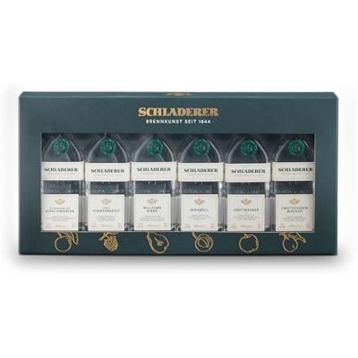 Schladerer Obstbrand Klassiker Mini Set mit Kirschwasser, Williams-Christ Birnenbrand, Himbeergeist, Zwetschgen- & Obstwasser Obstbrände Geschenk-Set aus dem Schwarzwald (6 x 30 ml) Schladerer Obstbrand Klassiker Mini Set mit Kirschwasser, Williams-Christ Birnenbrand, Himbeergeist, Zwetschgen- & Obstwasser Obstbrände Geschenk-Set aus dem Schwarzwald (6 x 30 ml)