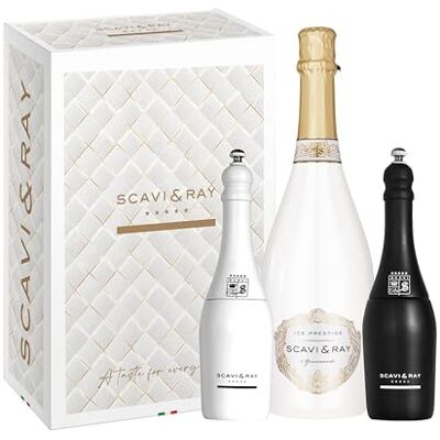 Scavi & Ray Ice Prestige Geschenkset mit Salz- & Pfeffermühle 0,75l Halbtrockener fruchtig frischer Schaumwein aus Italien mit Mühlen, 10,5% Vol., Genussmoment in stilvoller Geschenkbox Scavi & Ray Ice Prestige Geschenkset mit Salz- & Pfeffermühle 0,75l Halbtrockener fruchtig frischer Schaumwein aus Italien mit Mühlen, 10,5% Vol., Genussmoment in stilvoller Geschenkbox