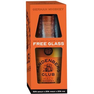 Hardenberg Distillery HARDENBERG Club Triple Malt Whiskey I in Geschenkpackung mit Glas I Whiskey aus Deutschland I 42,5% vol. I 0,7 l Hardenberg Distillery HARDENBERG Club Triple Malt Whiskey I in Geschenkpackung mit Glas I Whiskey aus Deutschland I 42,5% vol. I 0,7 l