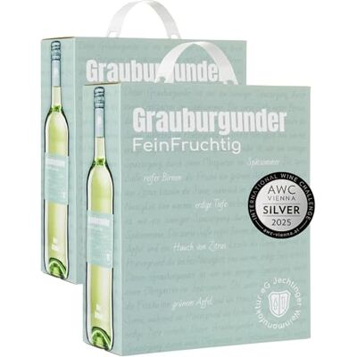 Jechtinger Weinmanufaktur eG Jechtinger Grauburgunder FeinFruchtig 3 Liter Wein-Box SILBER 2025 AWC Vienna Weißwein fruchtig & ausgewogen mit Aromen nach Birne & Zitrus (2 x 3,0 l) Jechtinger Weinmanufaktur eG Jechtinger Grauburgunder FeinFruchtig 3 Liter Wein-Box SILBER 2025 AWC Vienna Weißwein fruchtig & ausgewogen mit Aromen nach Birne & Zitrus (2 x 3,0 l)