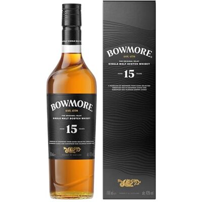 Bowmore 15 Jahre Islay Single Malt Scotch Whisky mit Geschenkverpackung rauchig mit einem Hauch von Sherry 43% Vol 700ml Einzelflasche Bowmore 15 Jahre Islay Single Malt Scotch Whisky mit Geschenkverpackung rauchig mit einem Hauch von Sherry 43% Vol 700ml Einzelflasche
