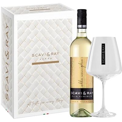 Scavi & Ray Alla Vaniglia Weißwein Geschenkset mit Glas 10% Vol. 0,75l Aromatisierter Weißwein mit Vanillearoma und Designglas, perfekt zum Verschenken oder selbst genießen, süße Cuvée Scavi & Ray Alla Vaniglia Weißwein Geschenkset mit Glas 10% Vol. 0,75l Aromatisierter Weißwein mit Vanillearoma und Designglas, perfekt zum Verschenken oder selbst genießen, süße Cuvée